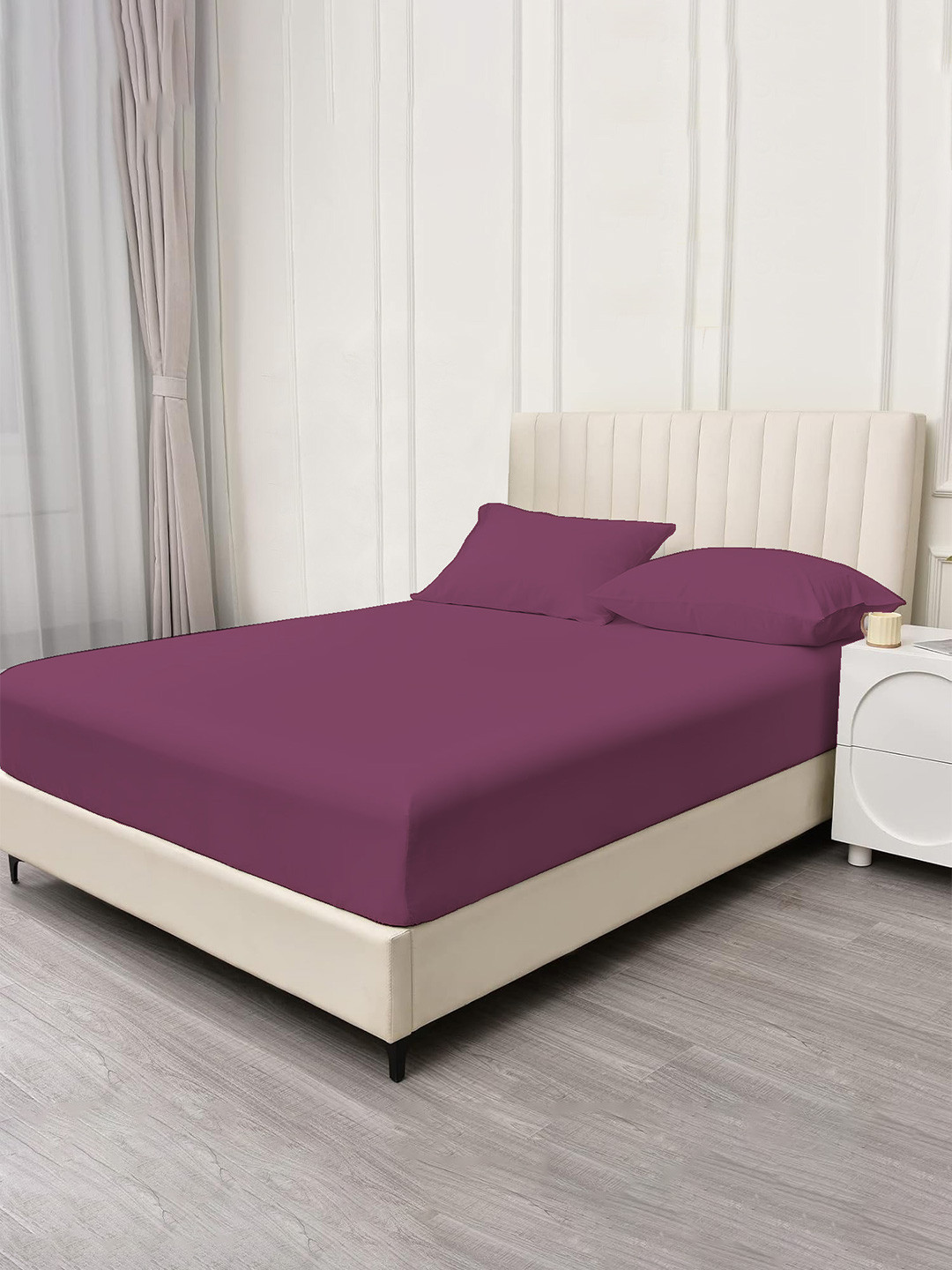 Trance Home Linen Purple Solid Cotton 400 TC Fitted Single Superfine Bedsheet with a Pillow Cover-19812 x 91.44 cm