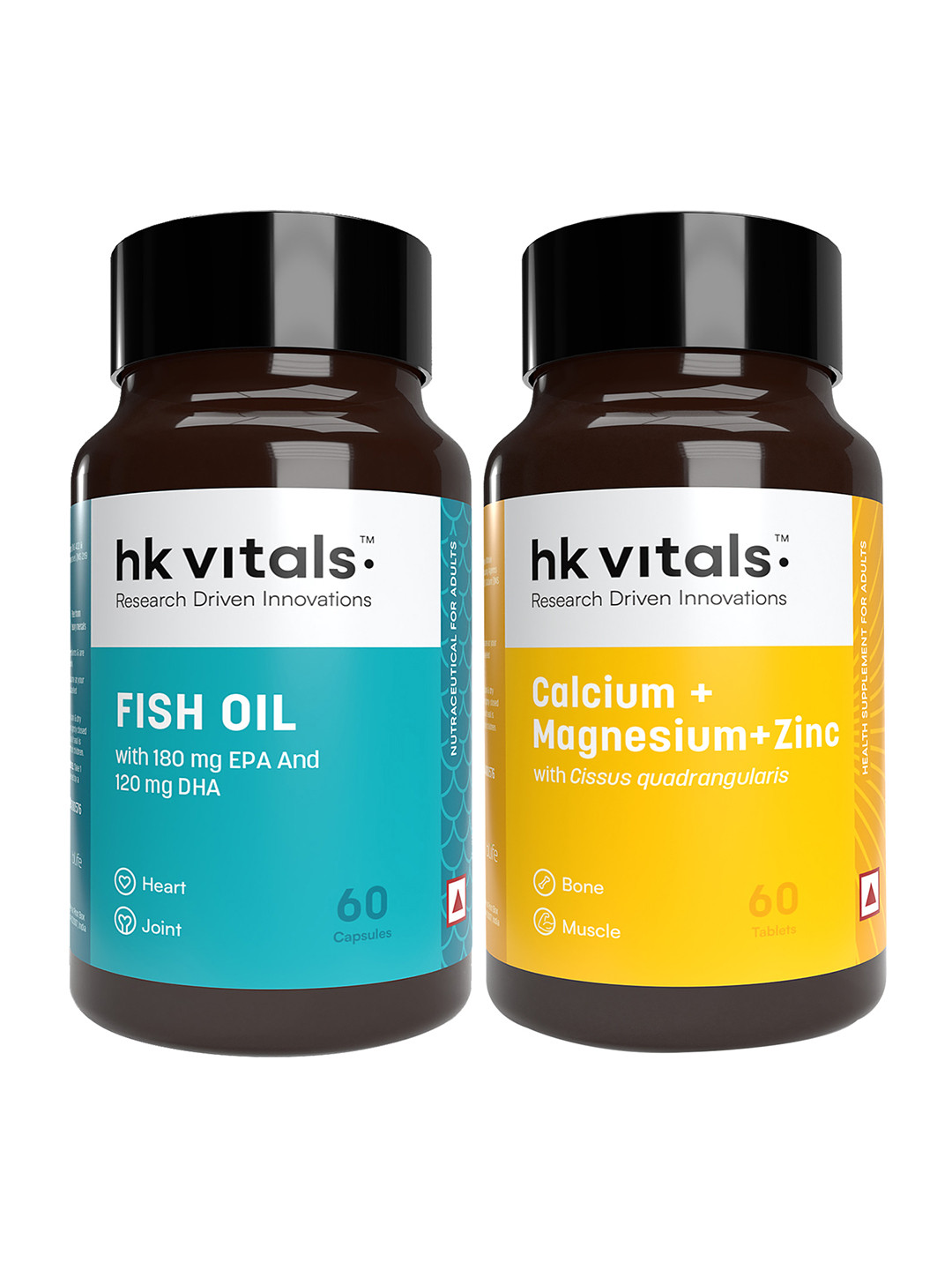 HK VITALS Calcium Magnesium & Zinc Tablets 60Pcs & Fish Oil 1000mg Capsules - 60Pcs