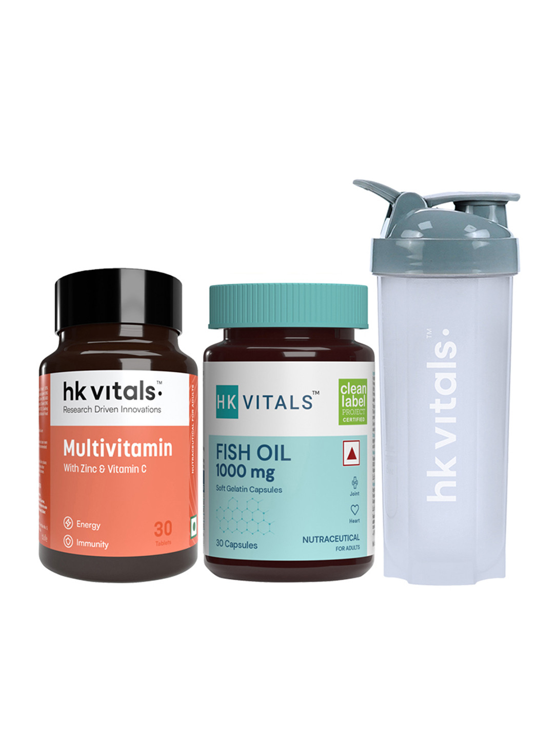 HK VITALS Multivitamin Tablets 30Pcs & Fish Oil 1000mg Capsules 30Pcs With Shaker
