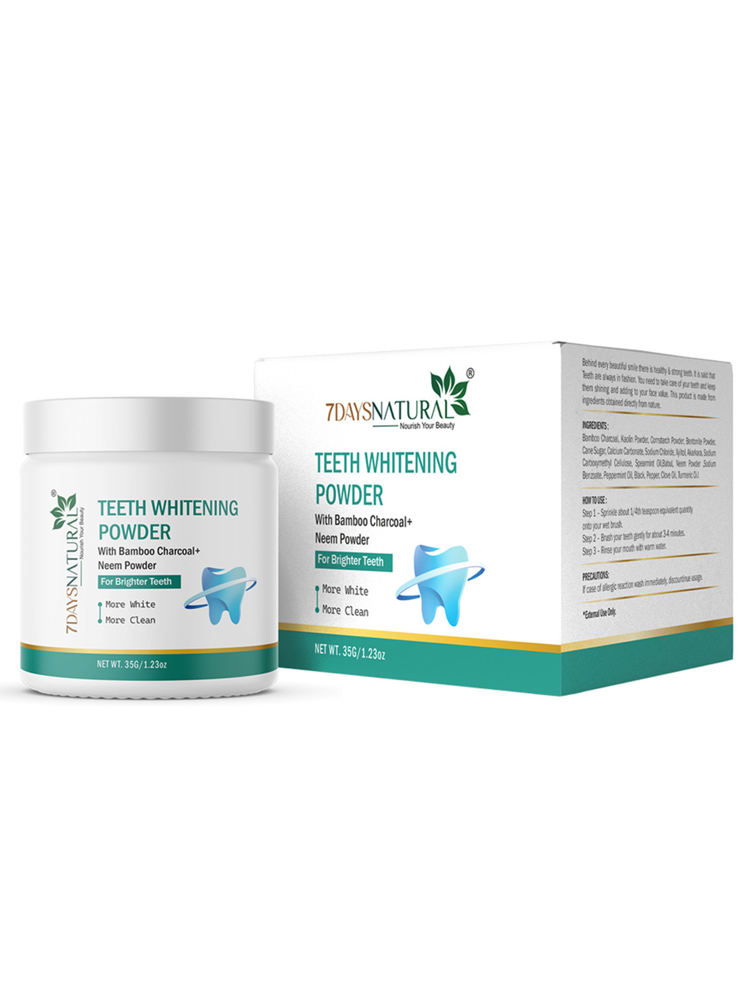 7DAYSNATURAL Teeth Whitening Powder With Kaolin Powder -35g