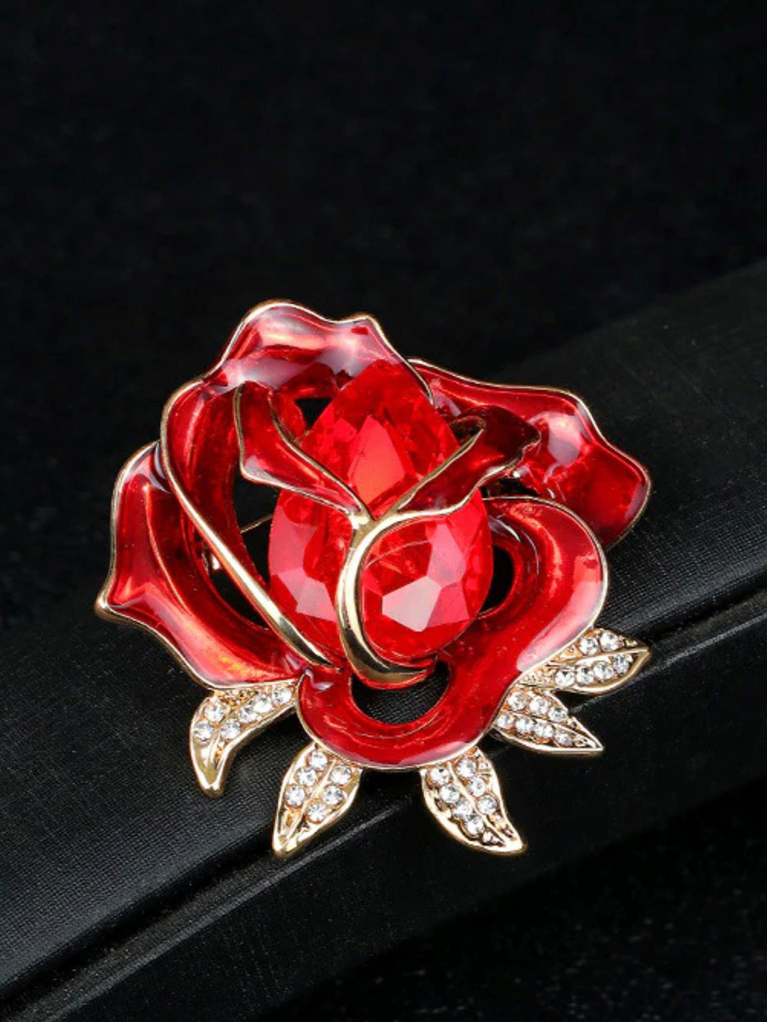 SYGA Women Crystal Rhinestone Studded Rose Pin Brooch