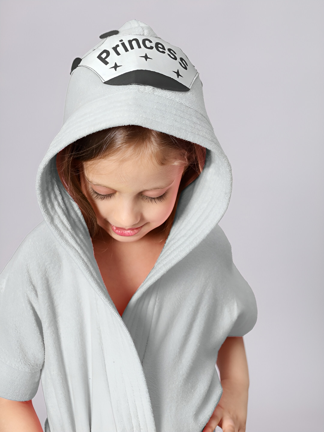 HotGown Princess Grey Solid Polyester Drawstring Knee Length Bath Robe-M