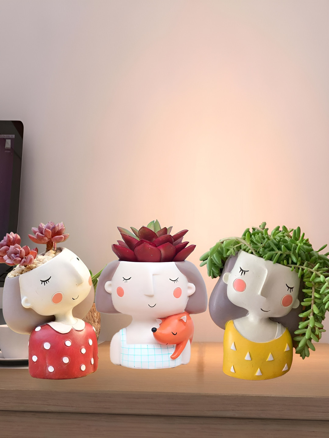 Garden Deco Red & White 3 Pieces Ceramic Planters Pots