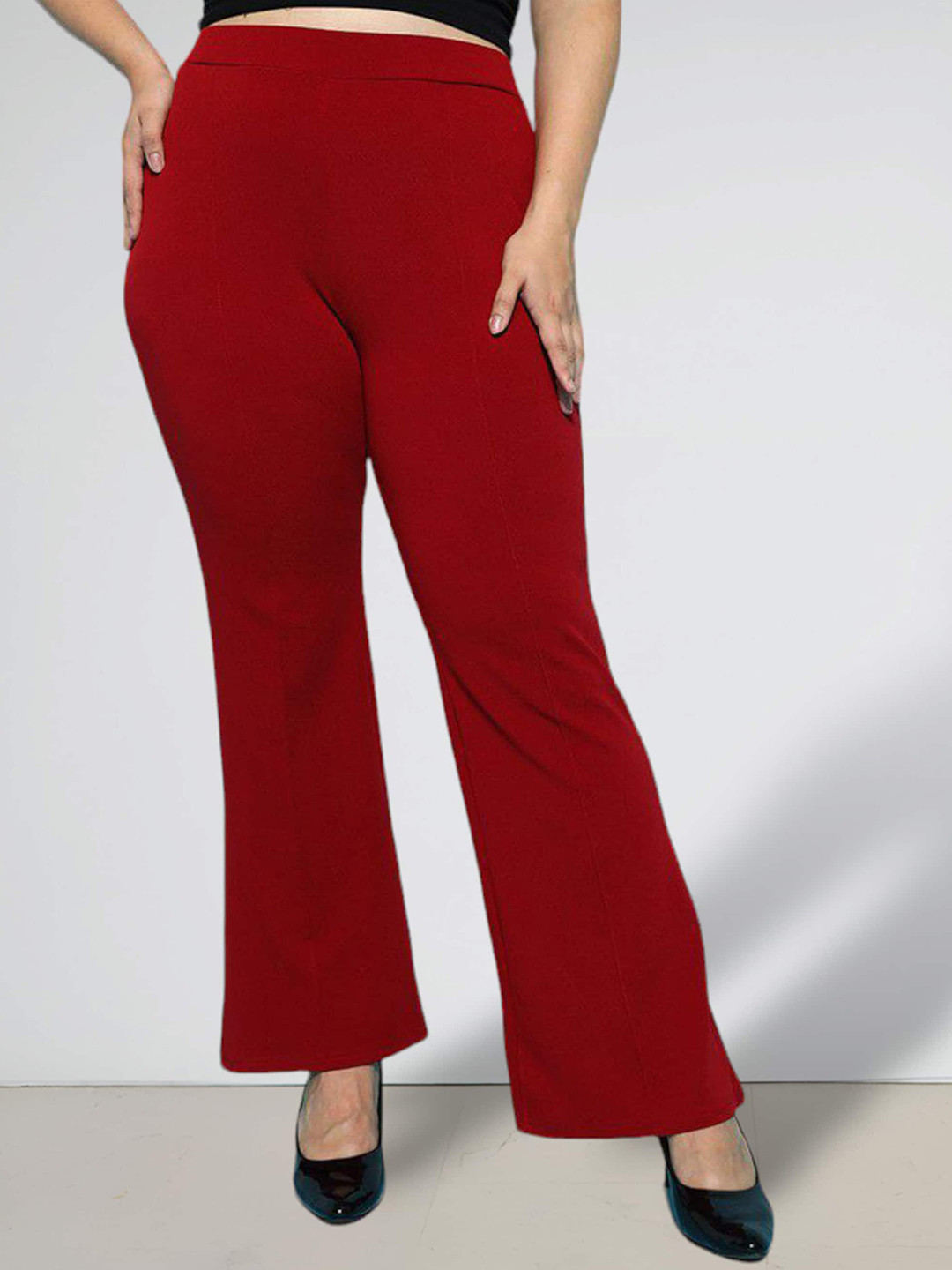 FITHUB Women Flared High-Rise Cotton Bootcut Trousers