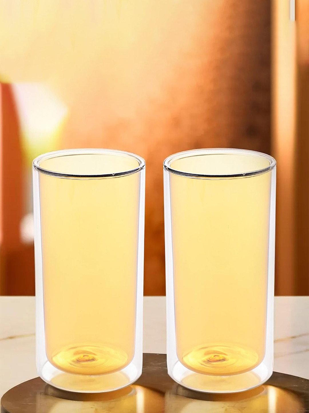 The Better Home Yellow 2 Pieces Double Wall Drinking Glass