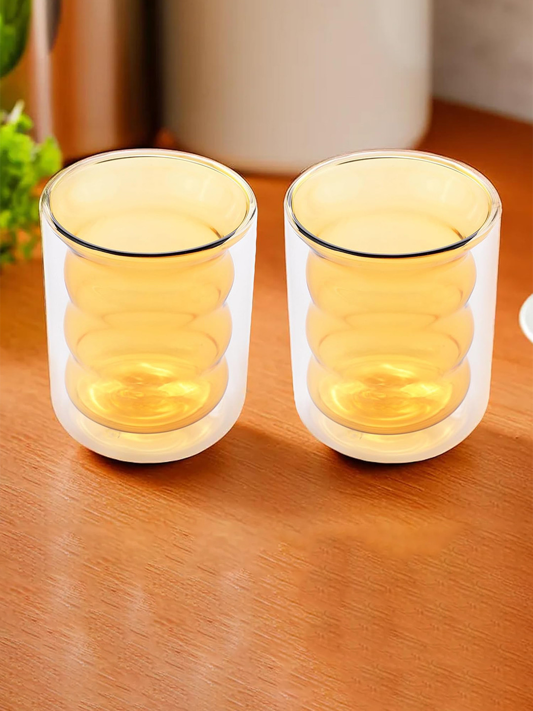 The Better Home Yellow 2 Pieces Double Wall Drinking Glass