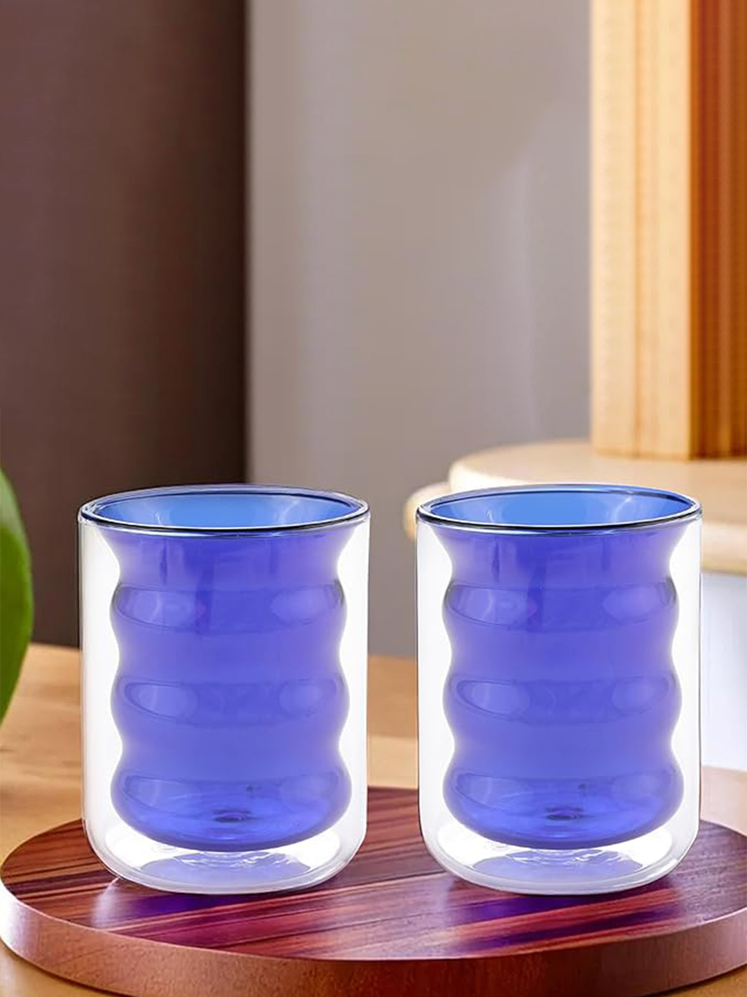 The Better Home Blue 2 Pieces Double Wall Drinking Glass