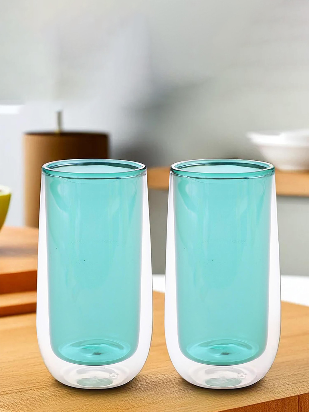 The Better Home Green 2 Pieces Double Wall Drinking Glass