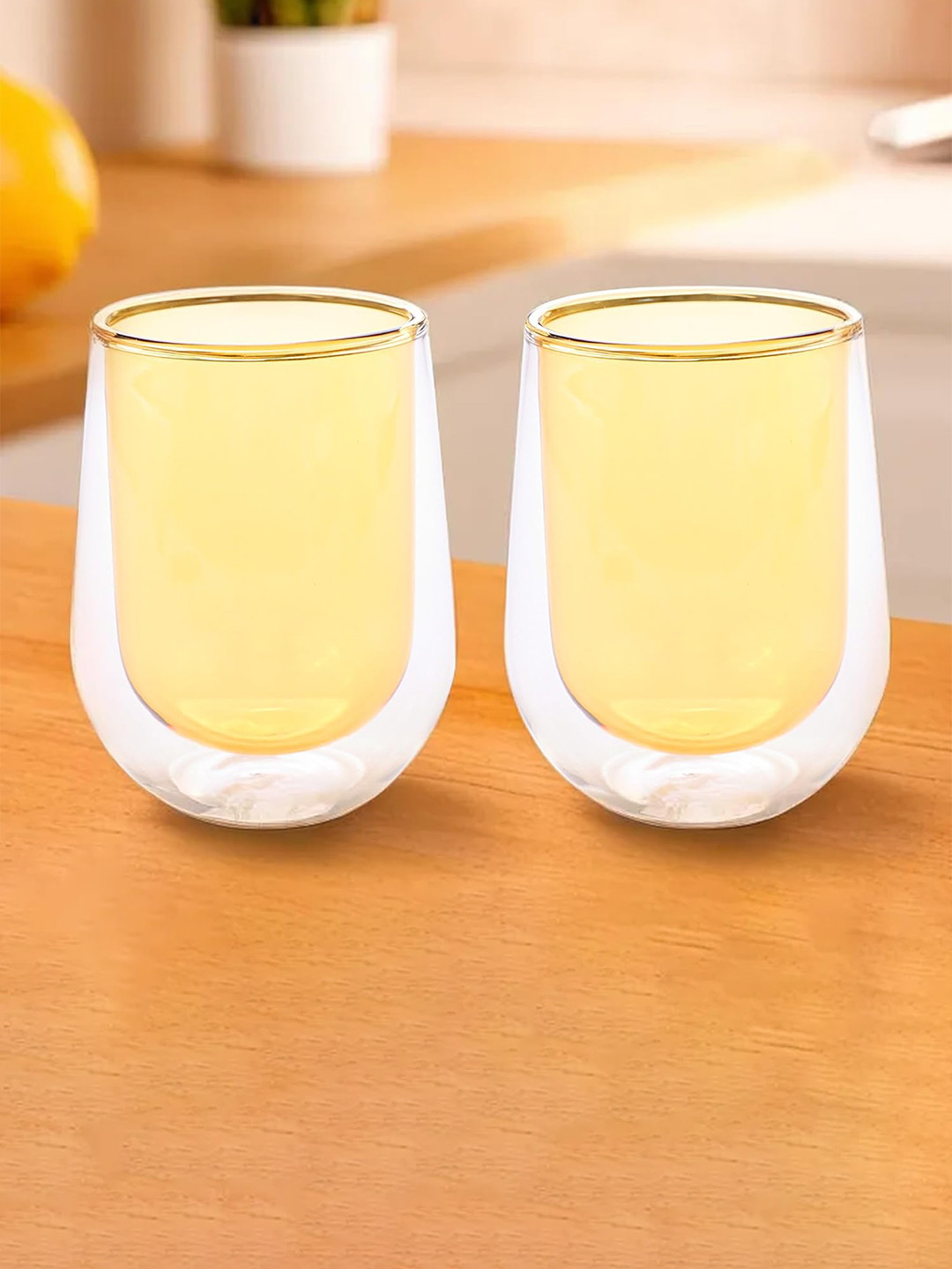 The Better Home Yellow 2 Pcs Double Wall Glass 190ml