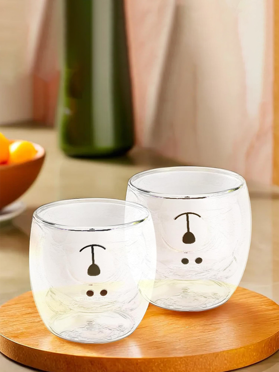 The Better Home Transparent Conversational Glass Microwave Safe 2 Piece Cups-250ml