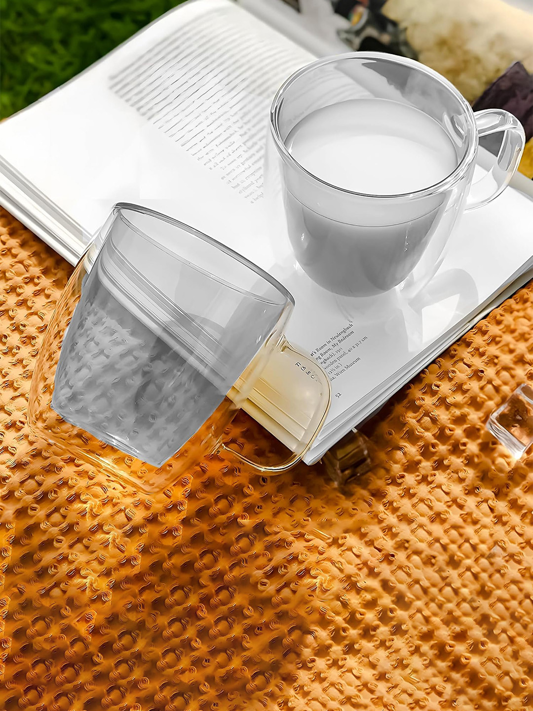 The Better Home Heart Grey Textured Glass Microwave Safe 2 Piece Cups-400ml