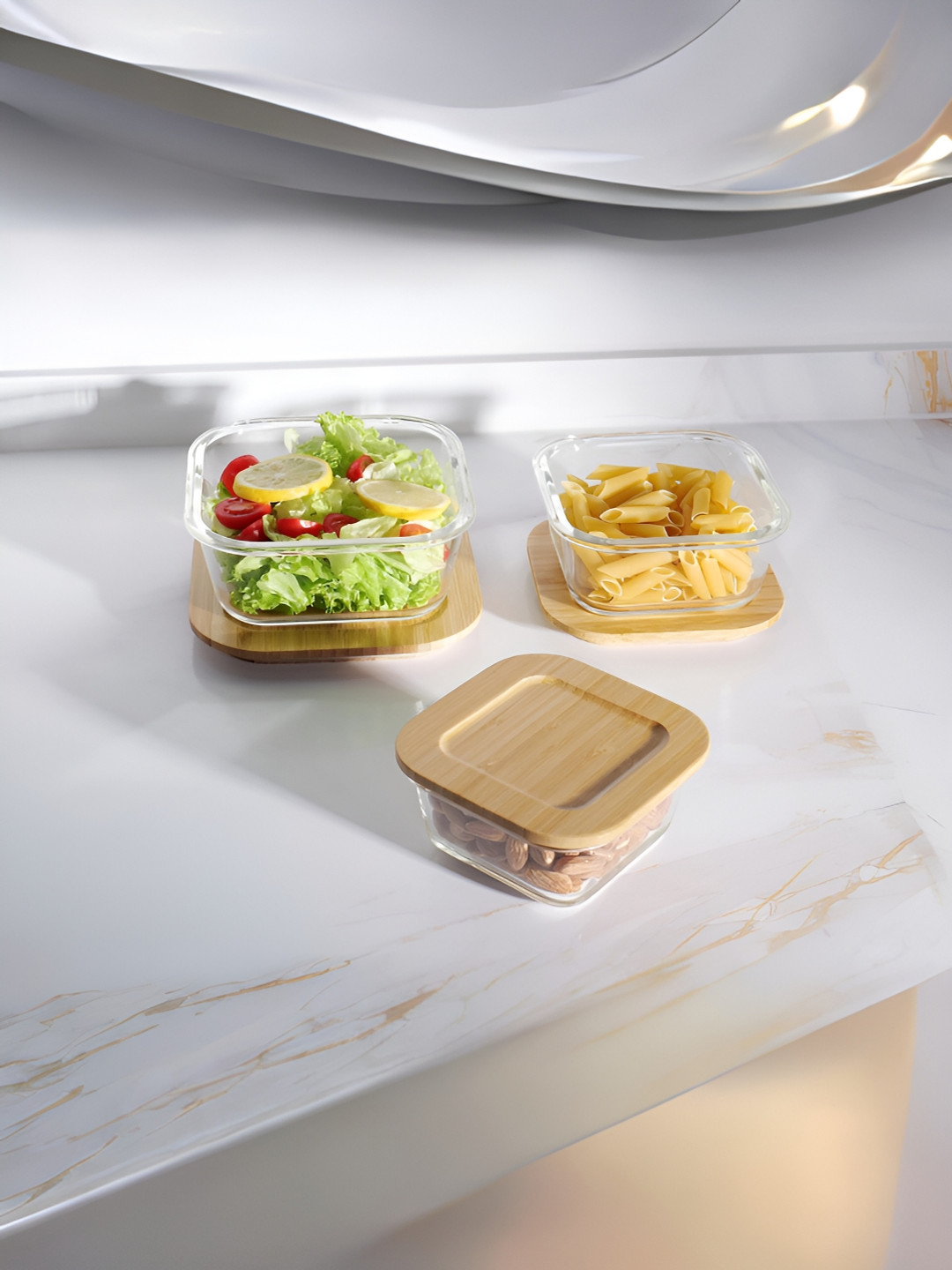 The Better Home Zest Series Glass 3PC Lunch Box With Spoon & Fork