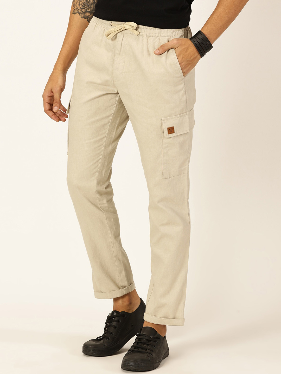 Thomas Scott Men Classic Cotton Linen Casual Straight Fit Trouser