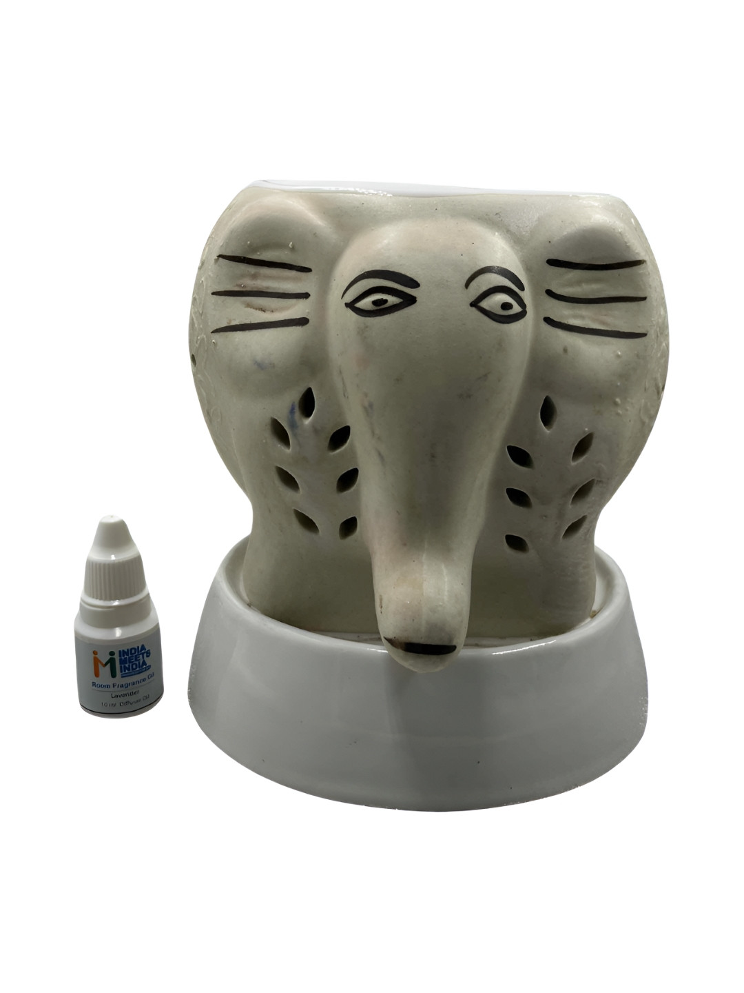 INDIA MEETS INDIA Cream-Colored Textured Elephant Shape Ceramic Diffuser