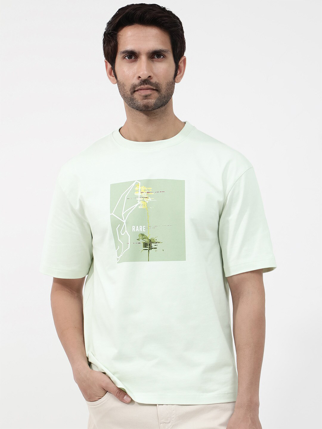 RARE RABBIT Men Luca Graphic Printed Oversized T-Shirt