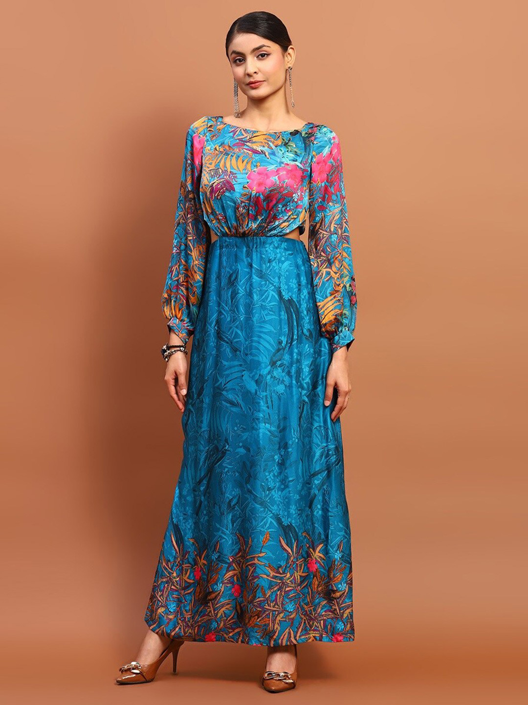 Soniya g Abstract Printed Satin A-Line Maxi Dress