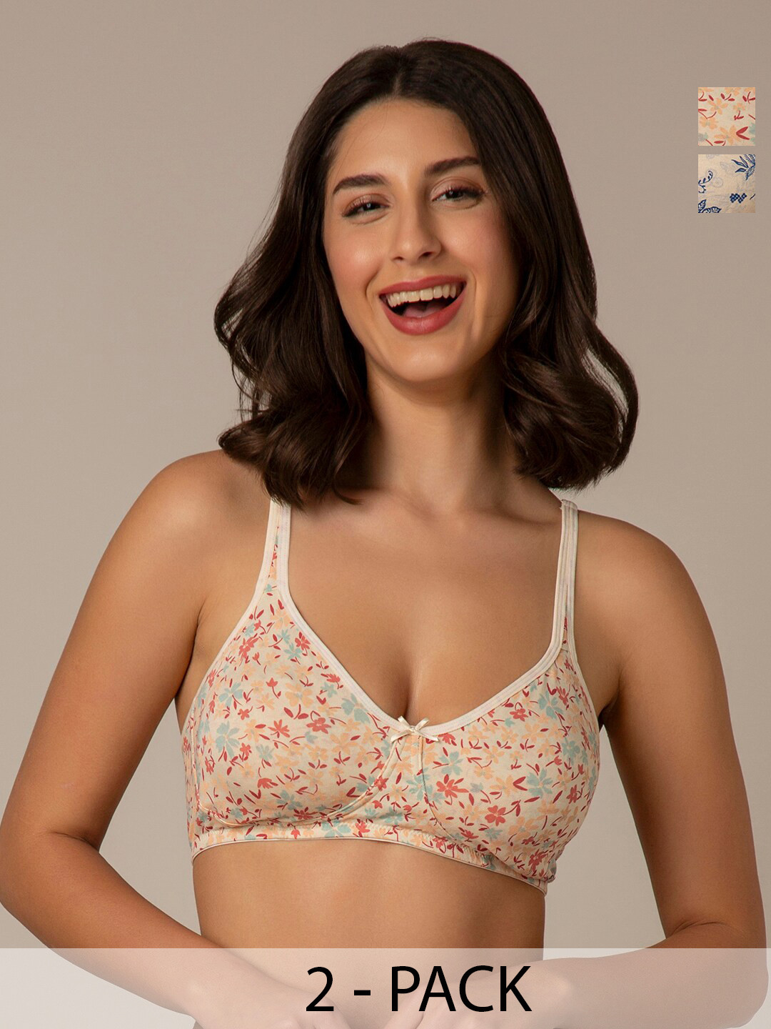 Amante Pack Of 2 Floral Printed Full Coverage Super Support All Day Comfort Cotton Bras