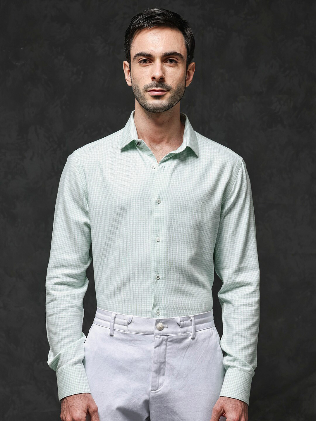 RARE RABBIT Men Kinate Regular Fit Checked Spread Collar Shirt