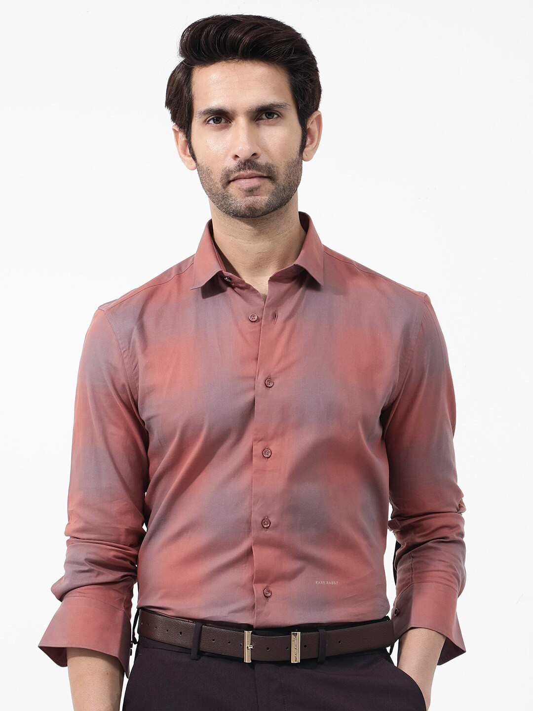 RARE RABBIT Men Gabin Regular Fit Checked Spread Collar Shirt