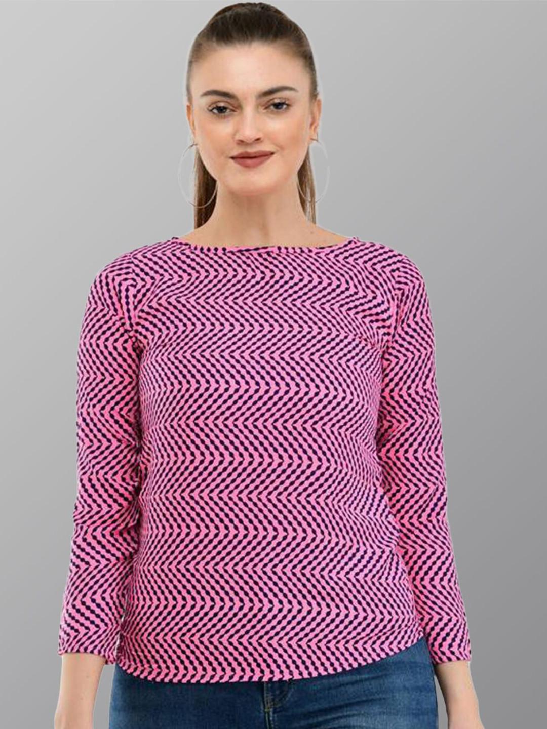 TAARAA Geometric Print  Boat Neck Top