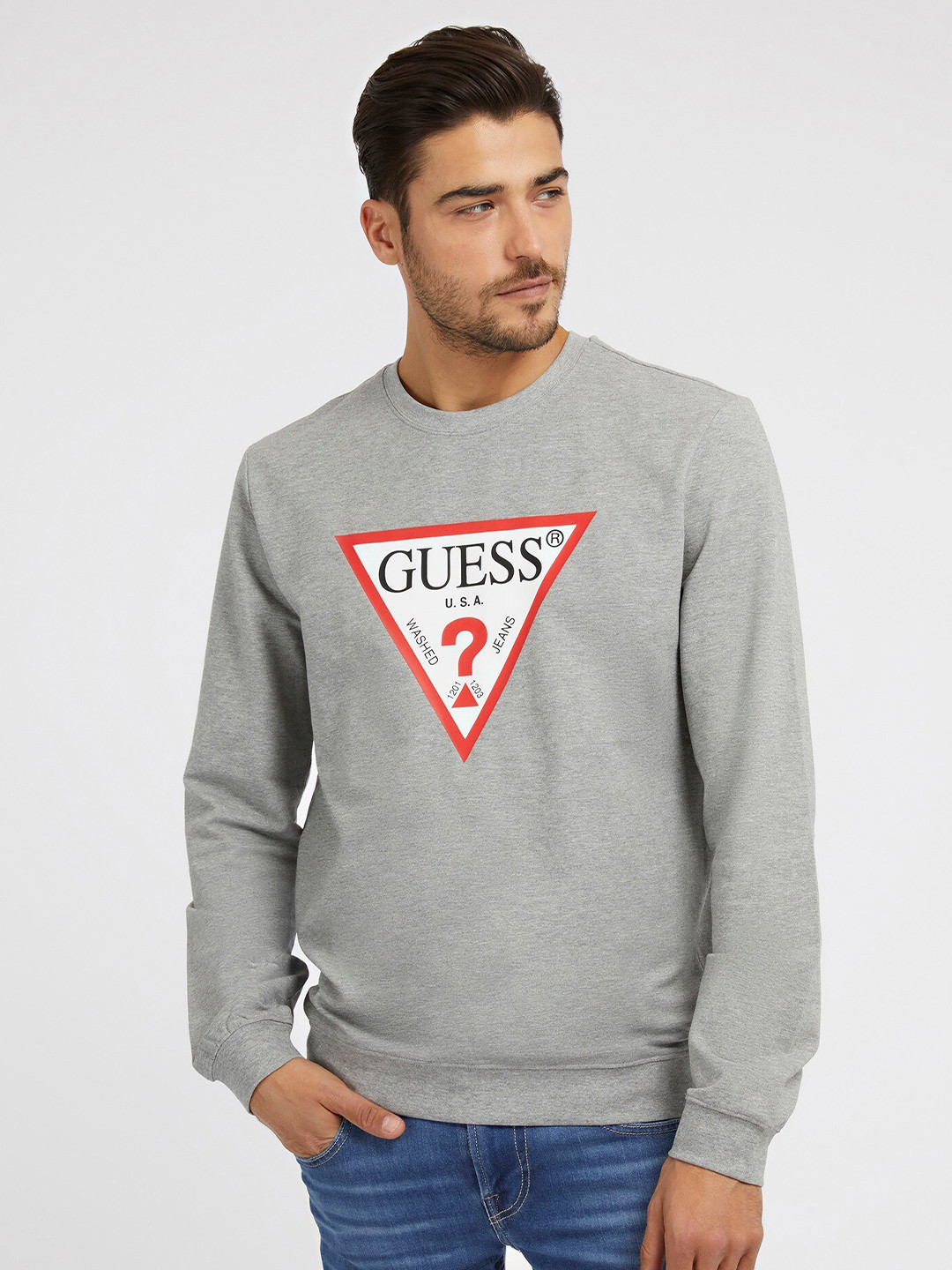 GUESS Graphic Printed Long Sleeves Fleece Pullover Sweatshirt