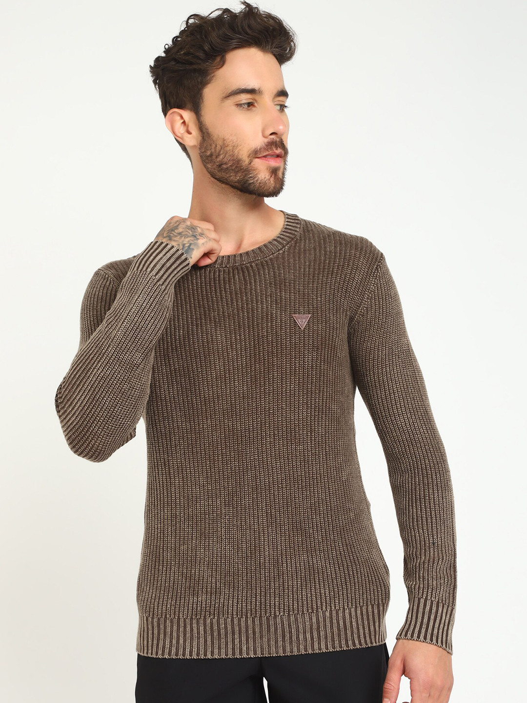 GUESS Self Design Cable Knit Long Sleeves Pullover Sweater