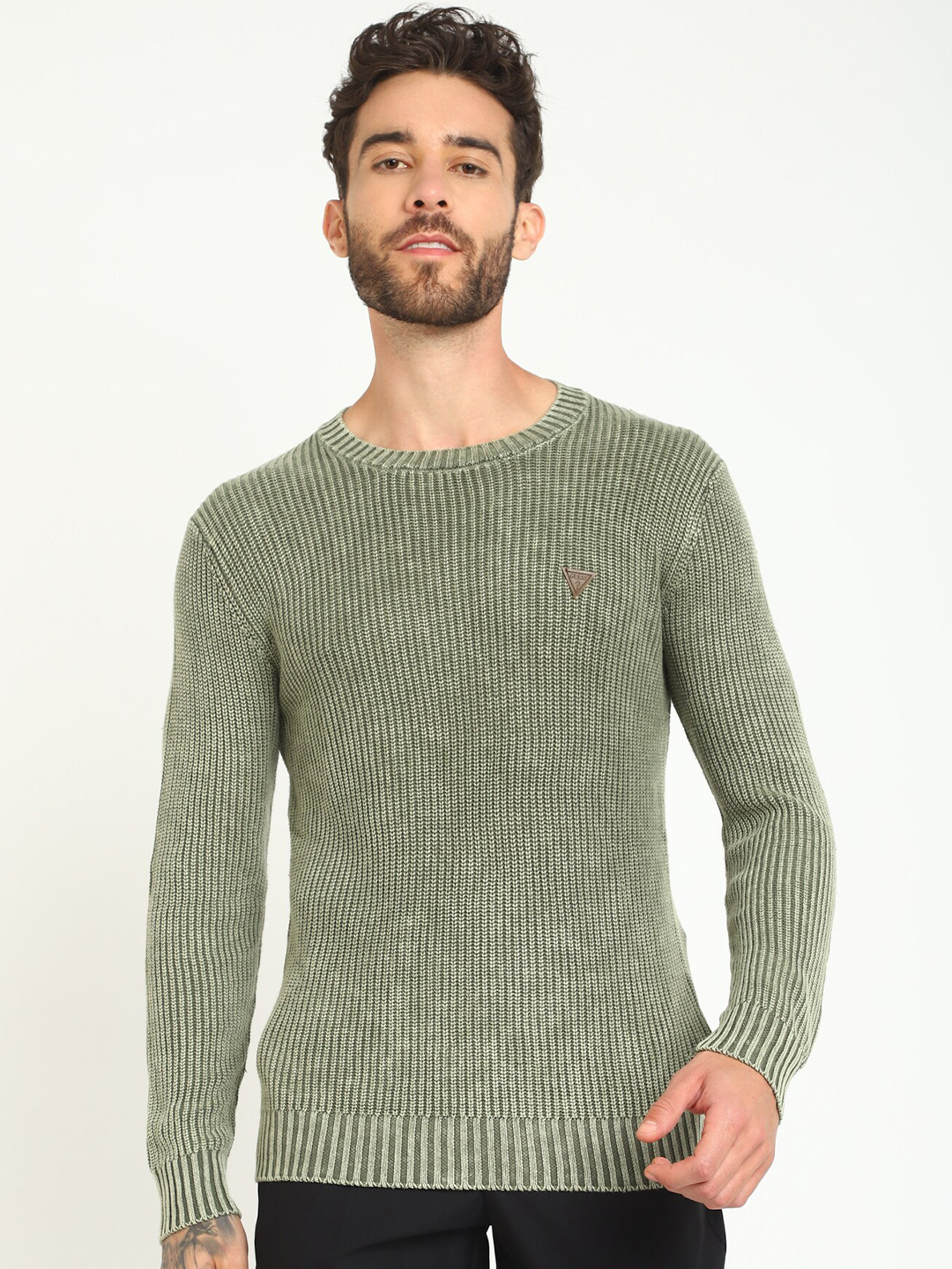 GUESS Self Design Cable Knit Long Sleeves Pullover Sweater