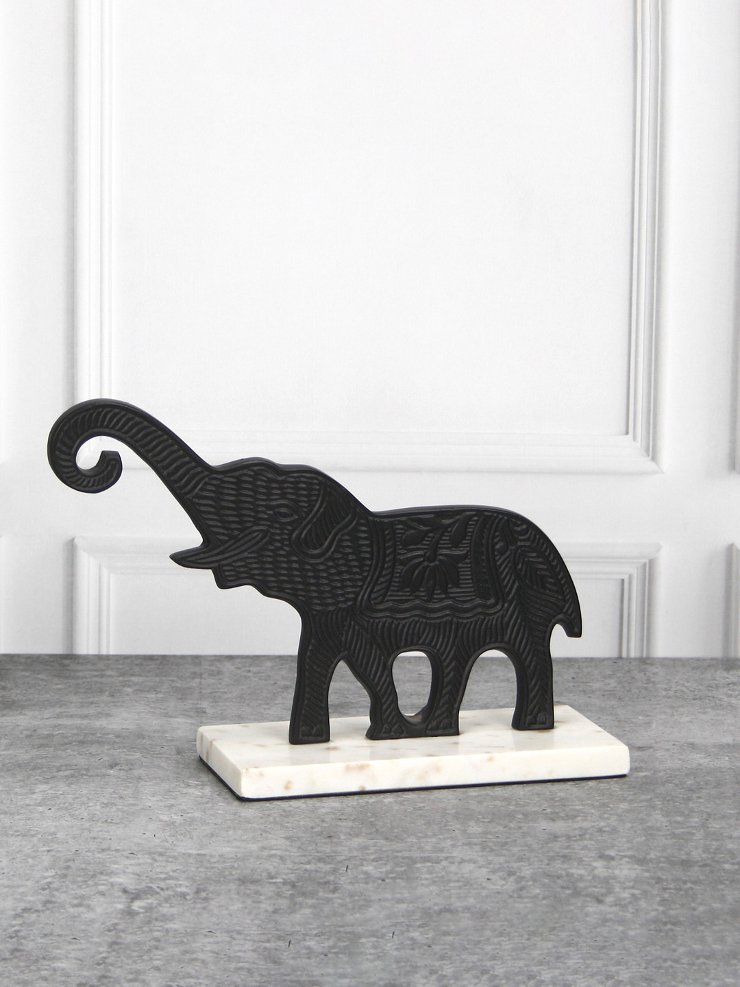 Maison Modern Elephant Black Metal Metallic Living Room Medium Showpiece - 8.3 Inches
