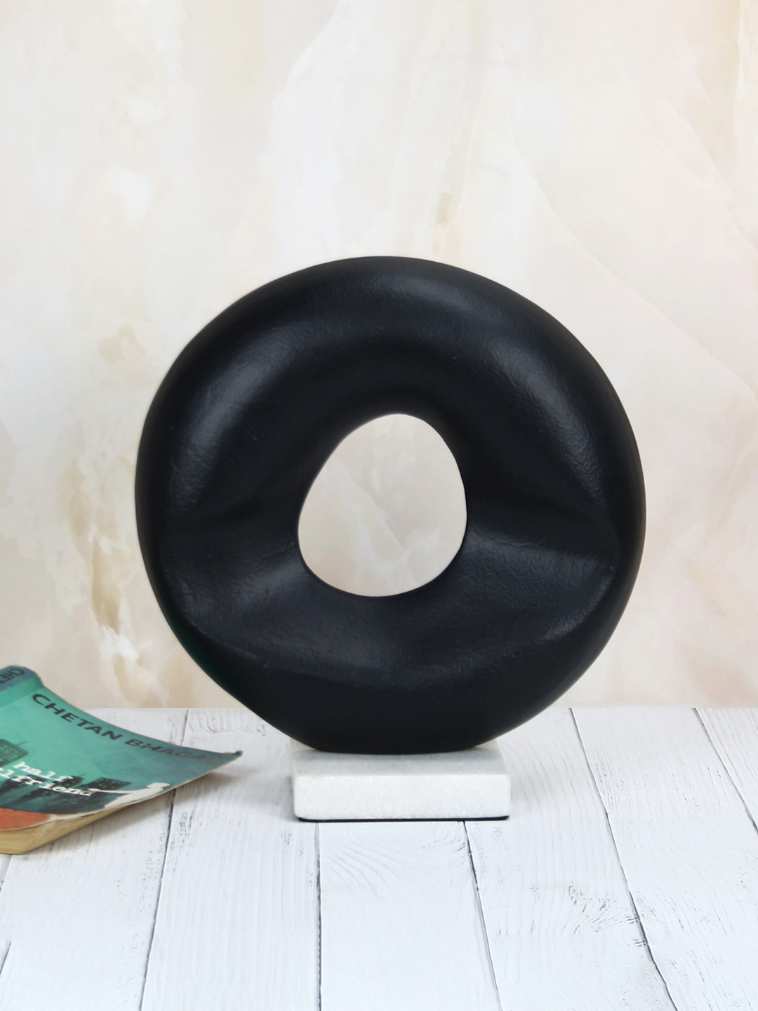 Maison Modern Disc Artifact Black Metal Metallic Living Room Medium Showpiece - 10 Inches