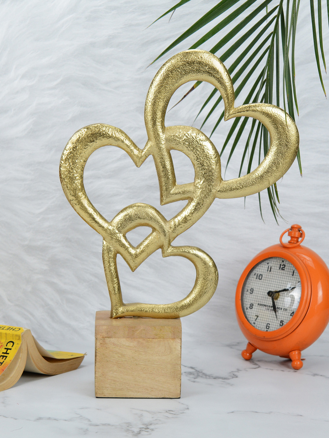 Maison Modern Triple Heart Gold Metal Metallic Living Room Medium Showpiece - 10.2 Inches