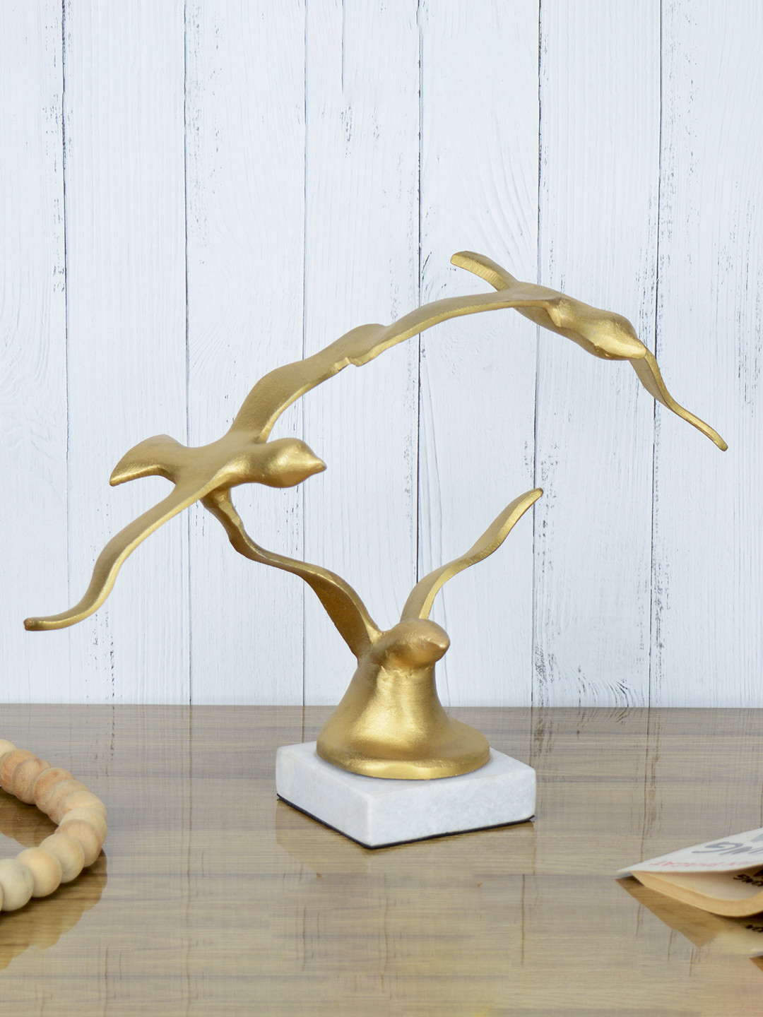 Maison Modern Winged Flying Birds Gold Metal Metallic Garden Medium Showpiece - 11.4 Inches
