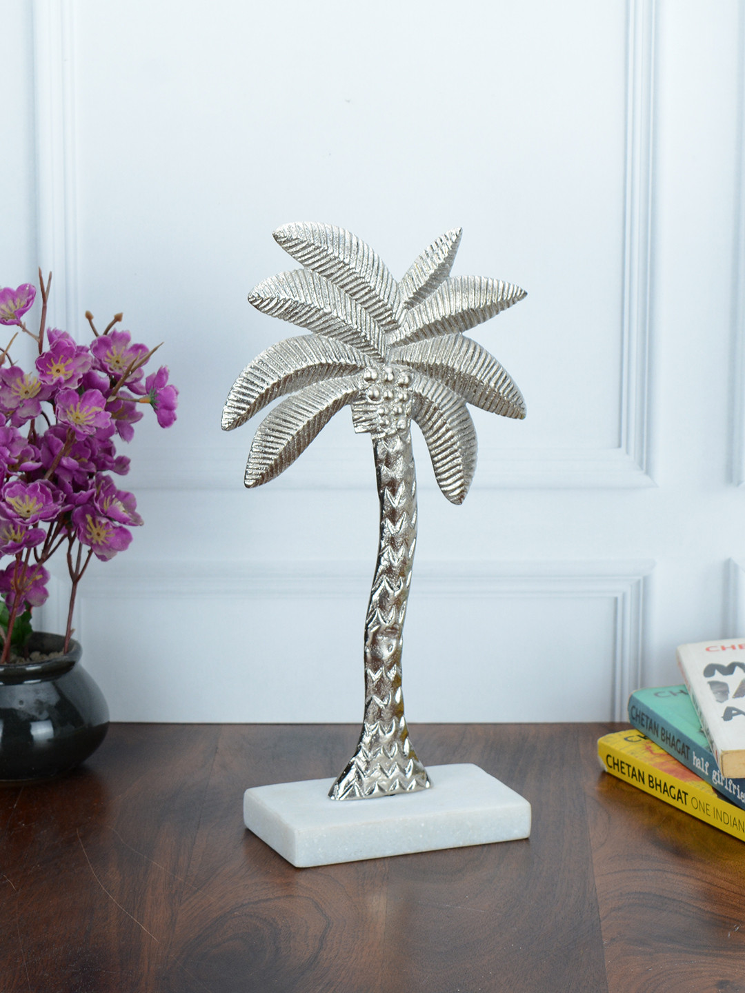 Maison Modern Palm Tree Silver Metal Metallic Living Room Medium Showpiece - 12 Inches