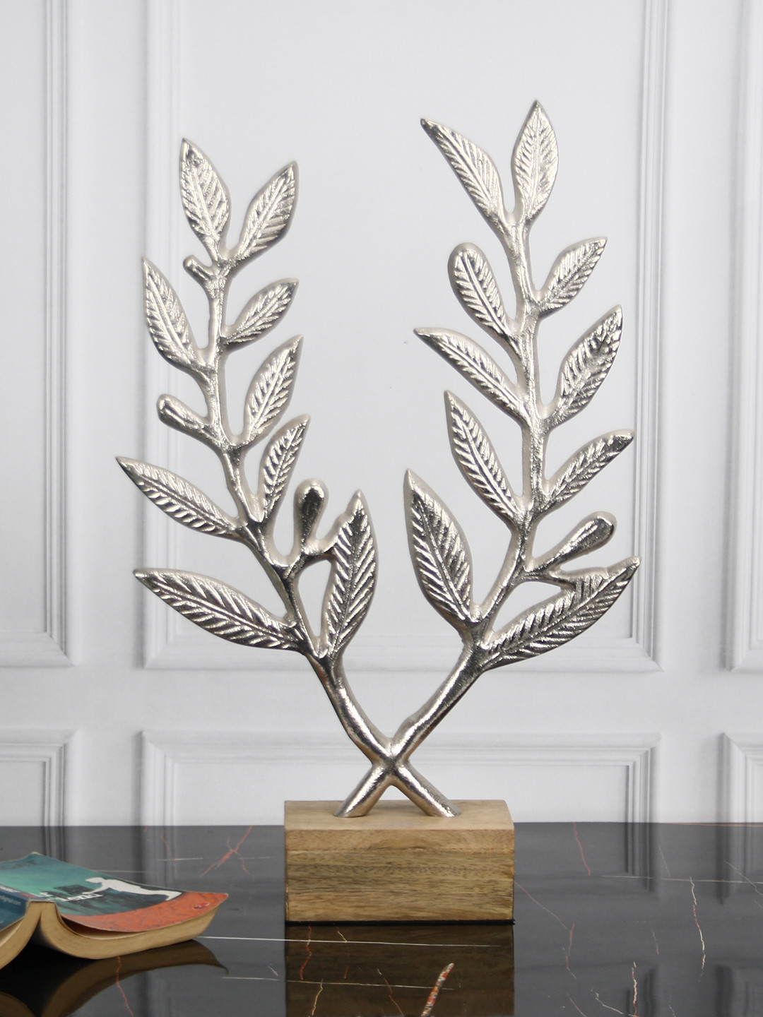 Maison Modern Wreath Tree Silver Metal Metallic Living Room Large Showpiece - 18 Inches