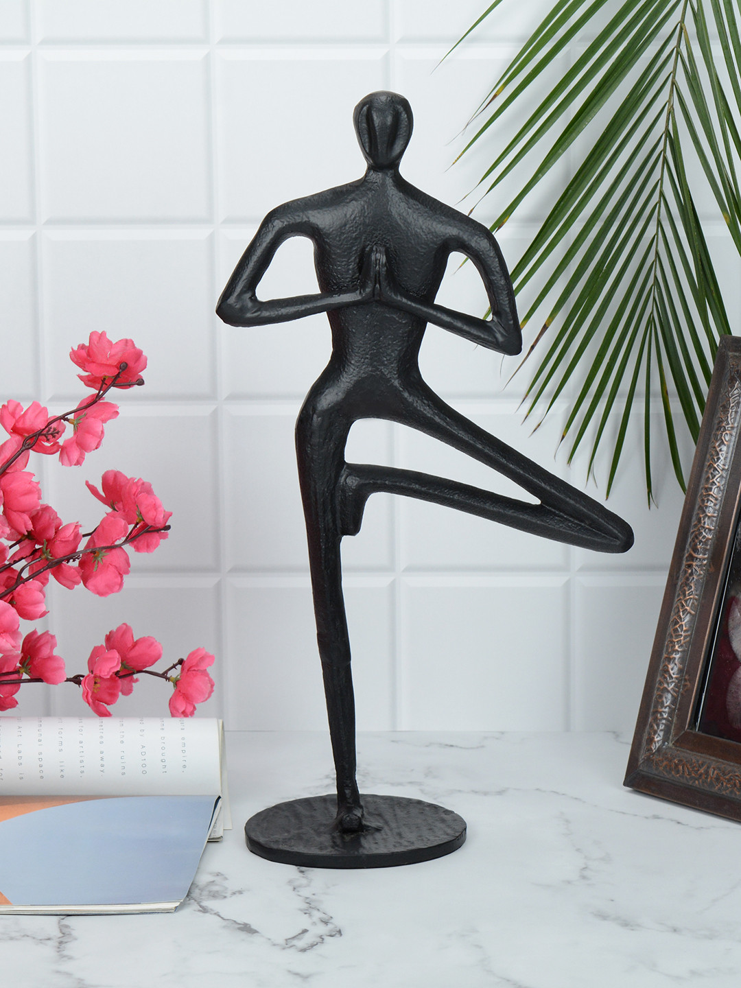 Maison Modern Yoga Man Black Aluminium Metallic Living Room Large Showpiece - 9.6 Inches