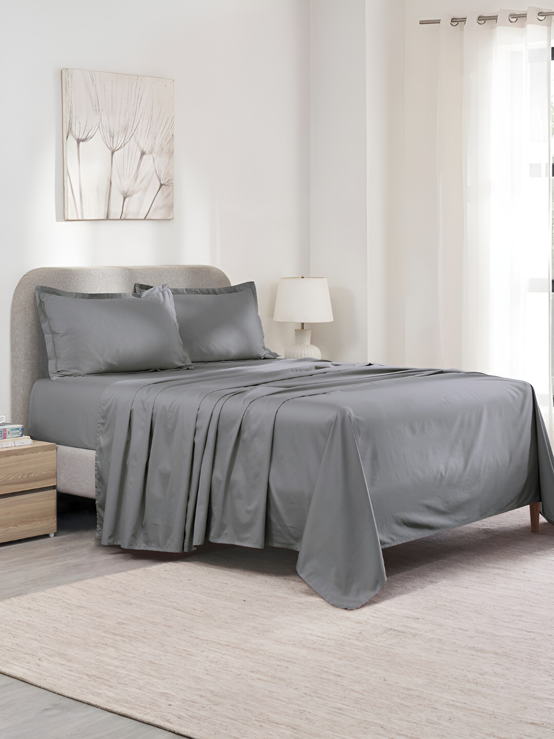 MYTRIDENT Indulgence Thermal Comfort Grey Cotton 300 TC King Fine Bedsheet with 2 Pillow Covers-108 x 108 inches