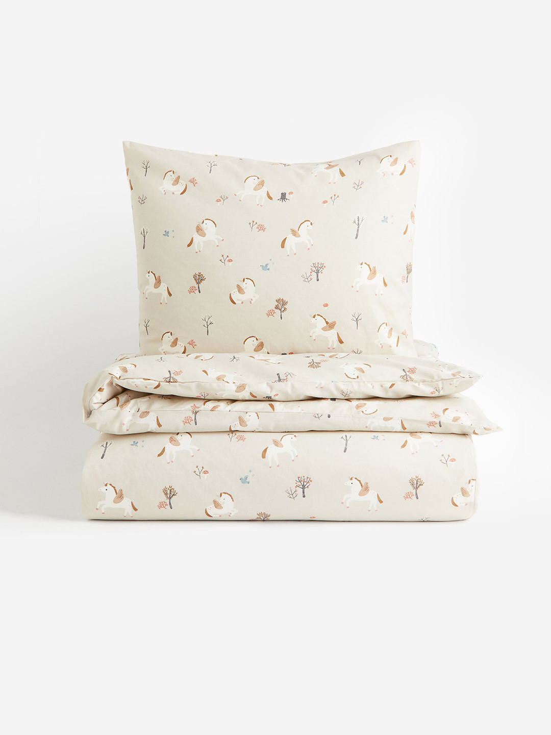 H&M Beige Patterned Cotton Duvet Cover Set