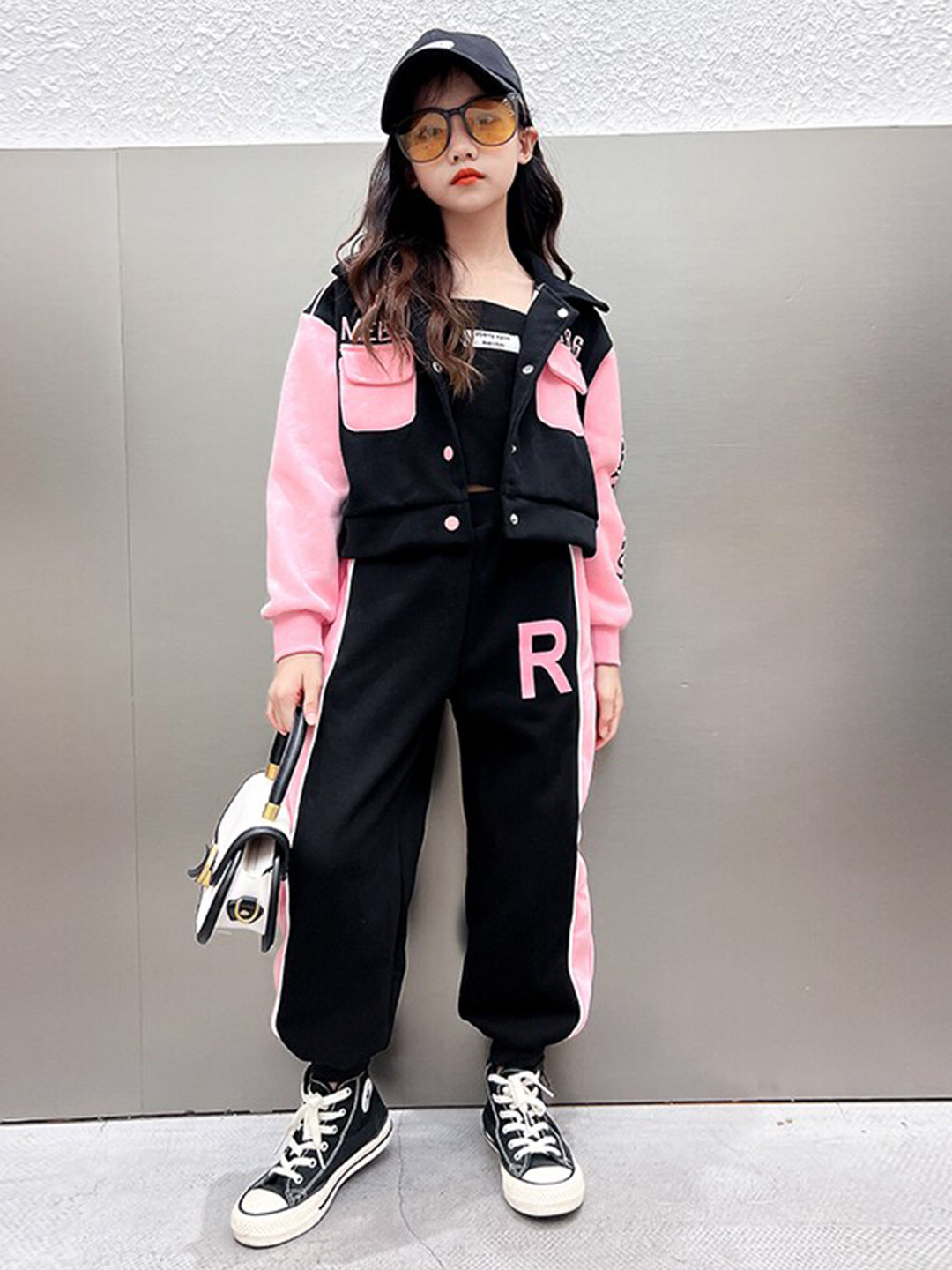 StyleCast x Revolte Girls Black and Oink Colourblocked Top with Trousers