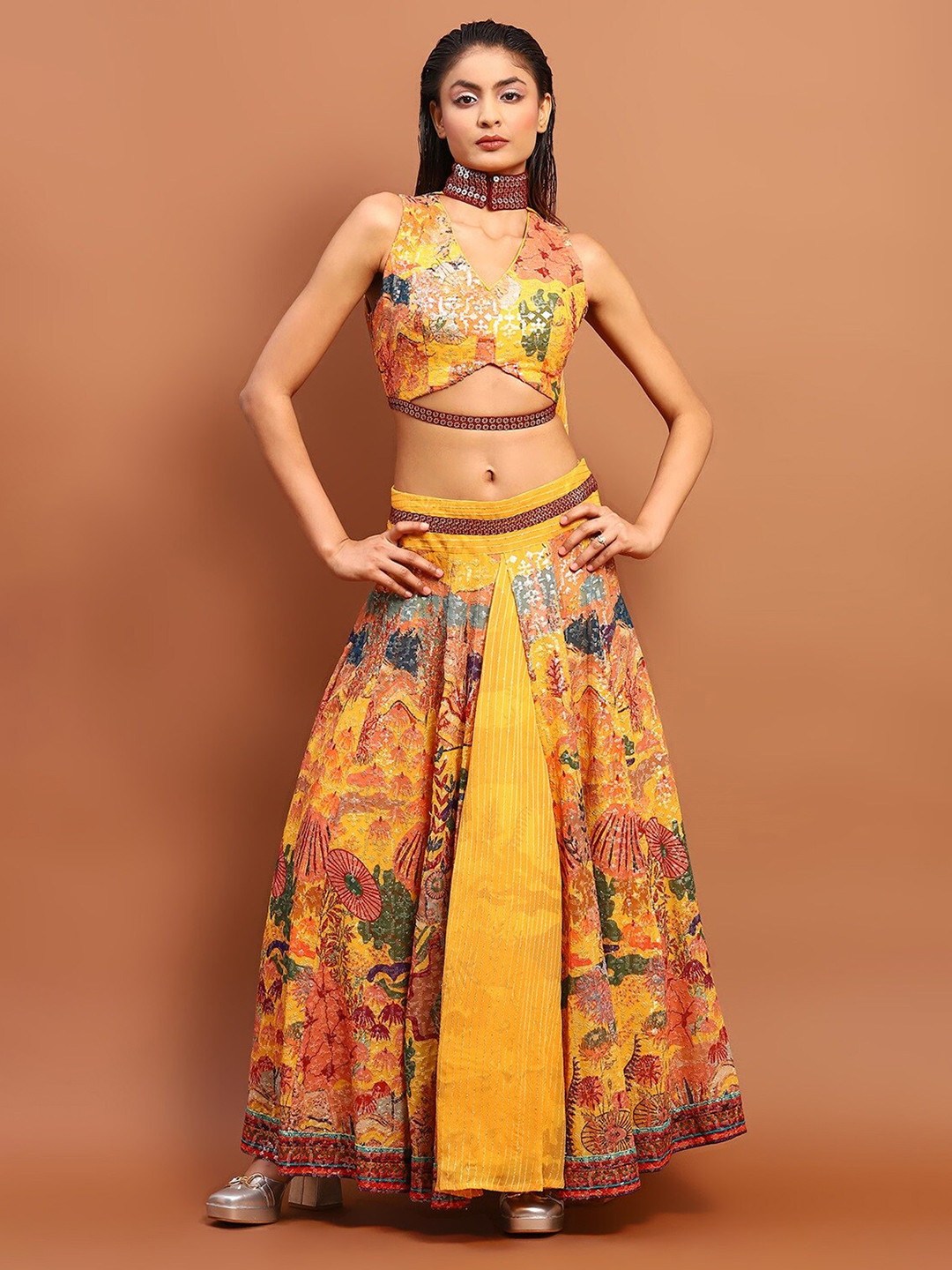 Soniya g Embellished Sequinned Cotton Ready to Wear Lehenga & Blouse With Dupatta