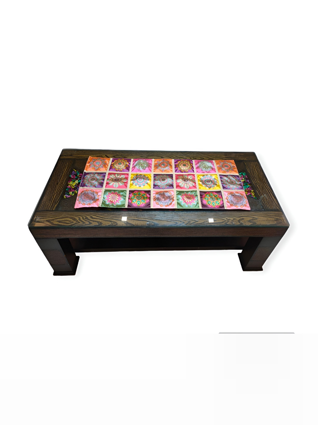 TANLOOMS Pink & Yellow Printed Rangoli Design Rectangular Table Runner
