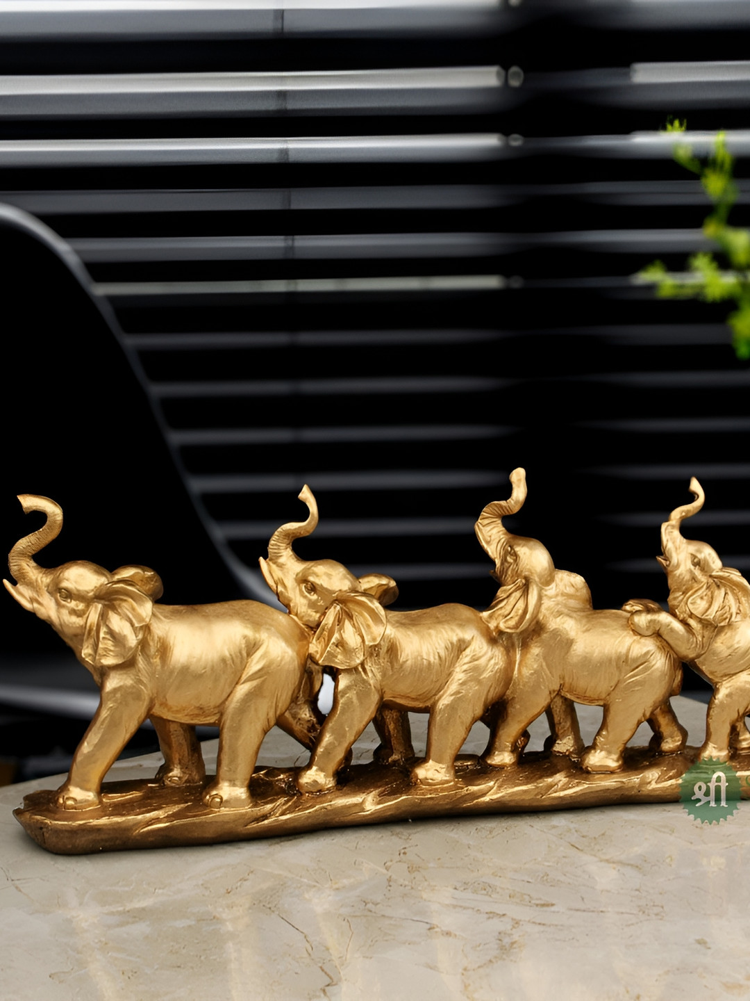 INDICAST Elephant Gold Polyresin Natural Living Room Extra Large Showpiece - 7.1 Inches