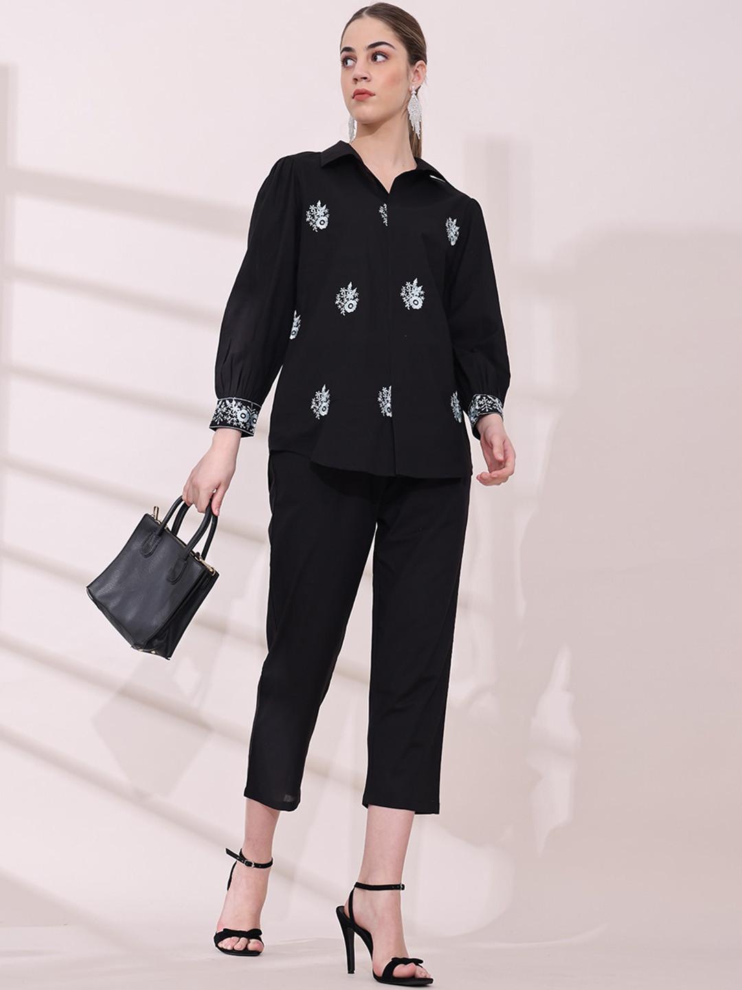 Anouk Black Embroidered Pure Cotton Shirt With Trouser