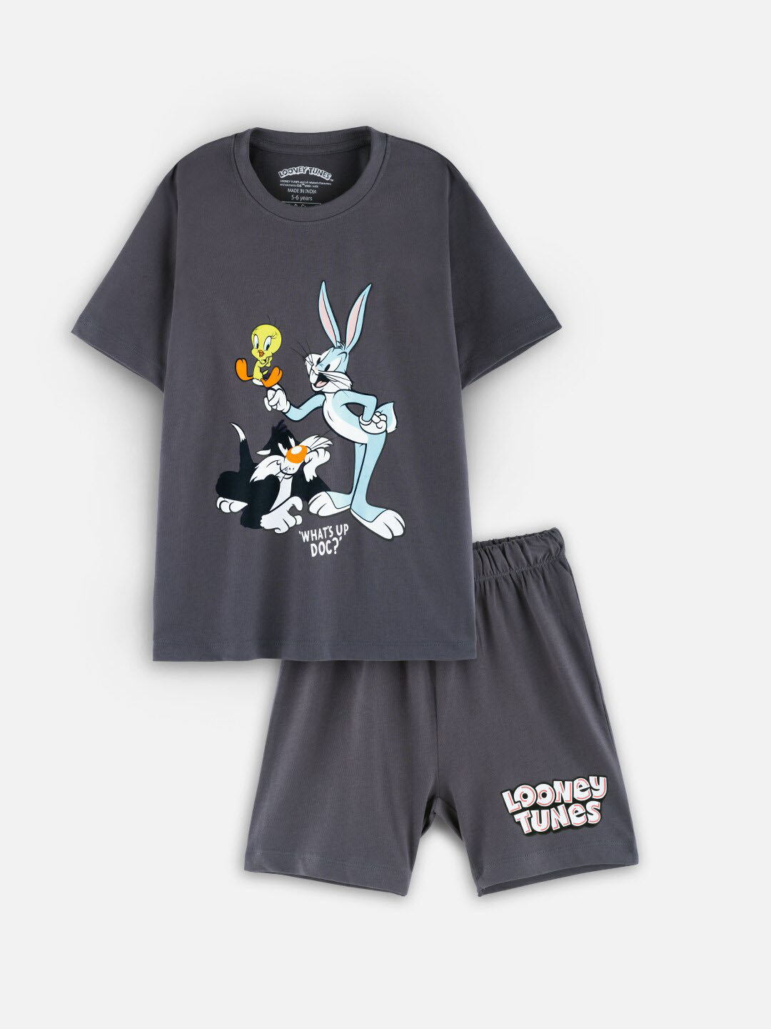 Nap Chief Kids Looney Tunes Printed Pure Cotton T-shirt with Shorts