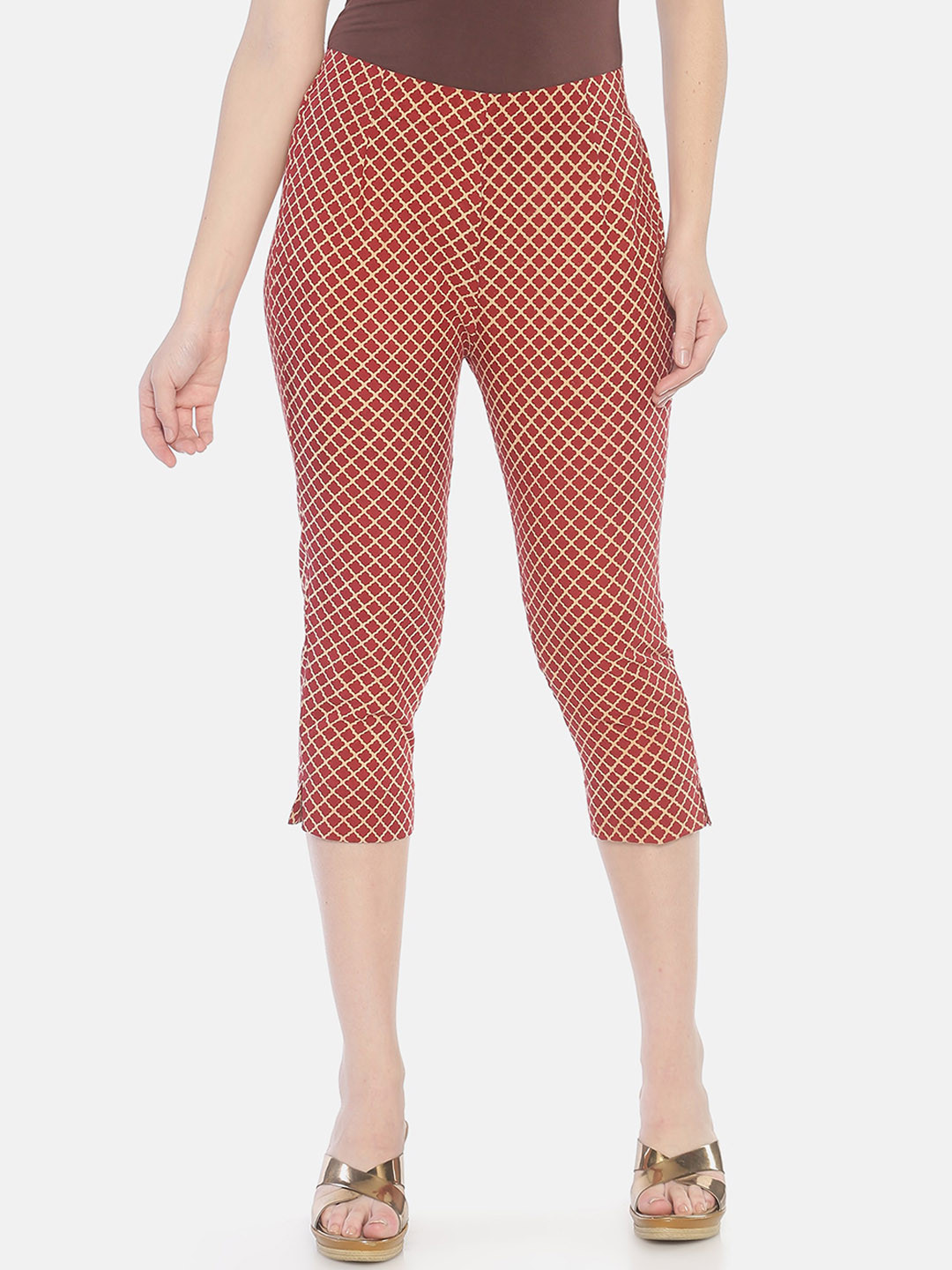 Weaves of Tradition Women Hand Block Printed Cotton High-Rise Cigarette Trousers