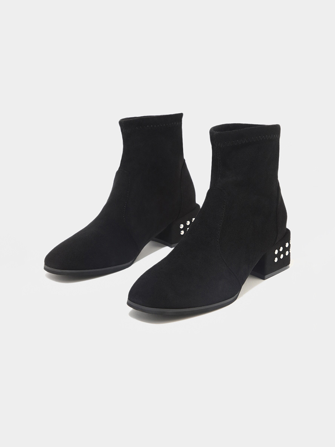 LULU & SKY Women Round Toe Studded Detailed Block-Heeled Leather Ankle Boots