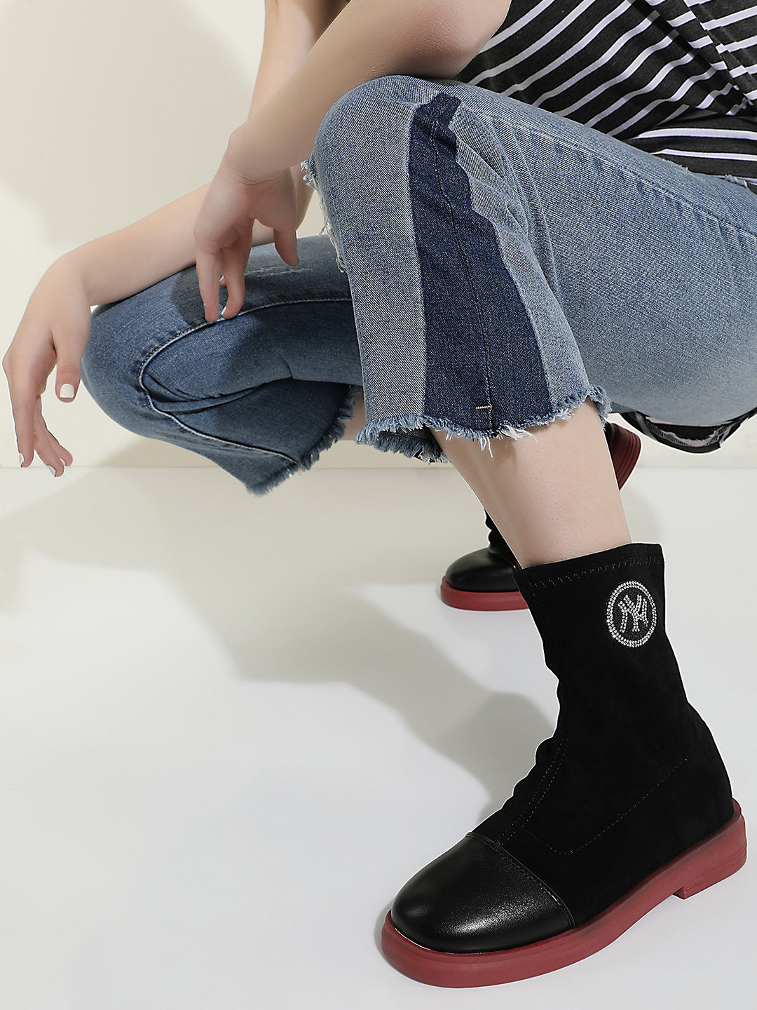 LULU & SKY Men Block-Heeled Slouchy Boots