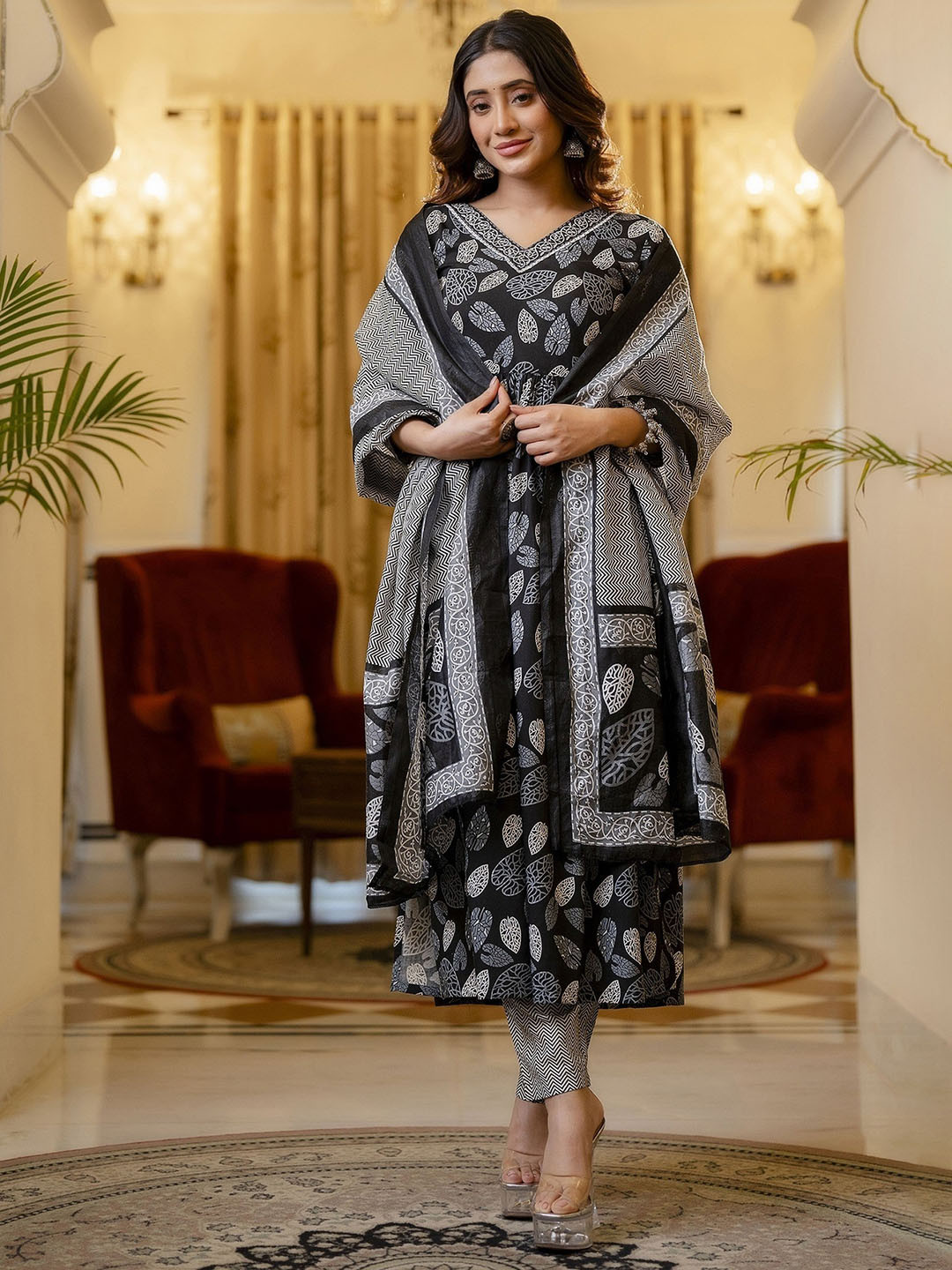 Lookmark Floral Printed Regular Anarkali Kurta With Trousers & Dupatta