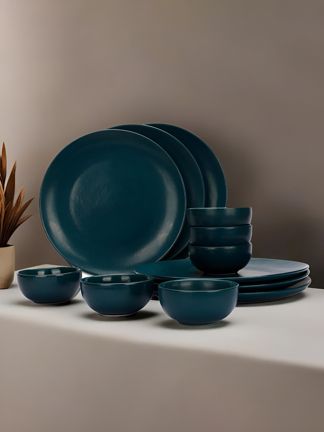 Ekhasa Teal Solid Melamine Dishwasher Safe 12 Piece Dinner Set