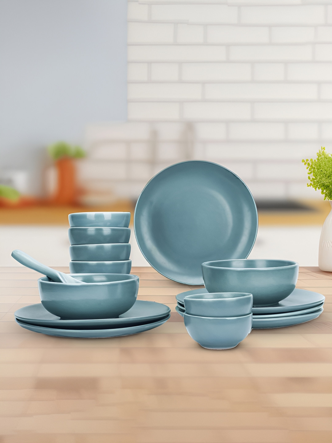 Ekhasa Blue Solid Ceramic Microwave Safe 15 Piece Dinner Set