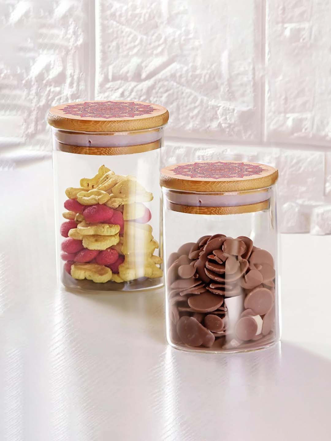 Ekhasa Transparent & Brown 2 Pieces Glass Dishwasher Safe Food Containers 600ml each