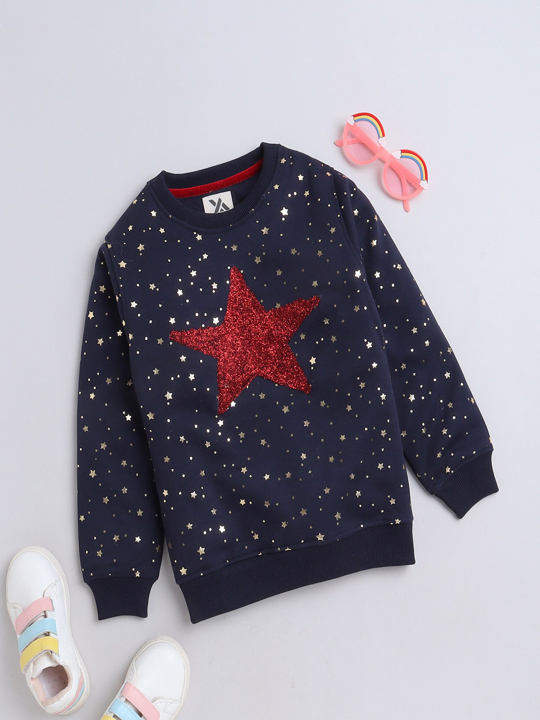 Yellow Apple Girls Graphic Printed Woollen Pullover Sweatshirt